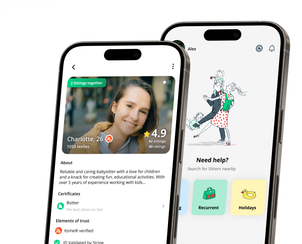Preview of the home page and a Sitter profile in the Bsit app