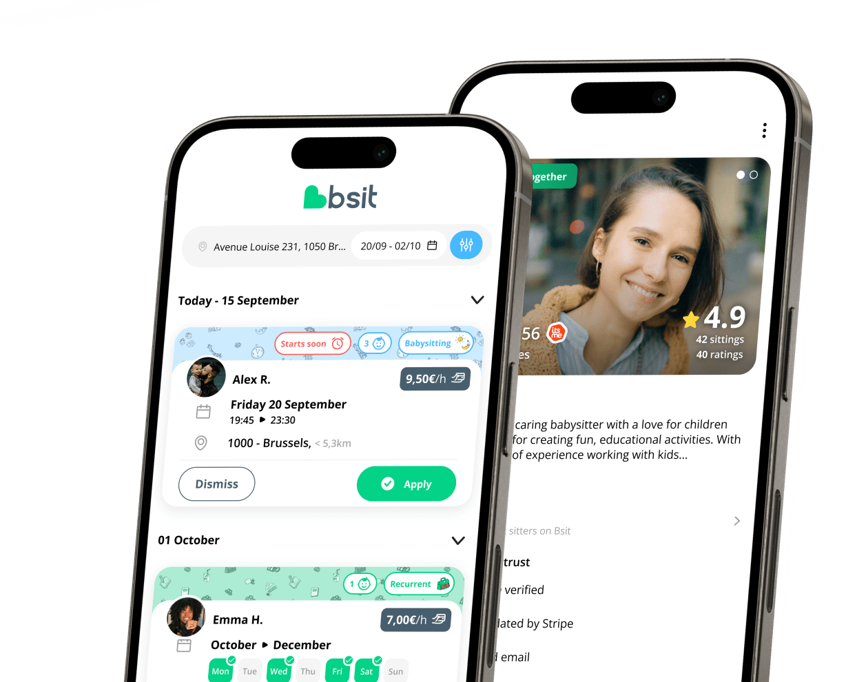 Preview of the home page and a Sitter profile in the Bsit app