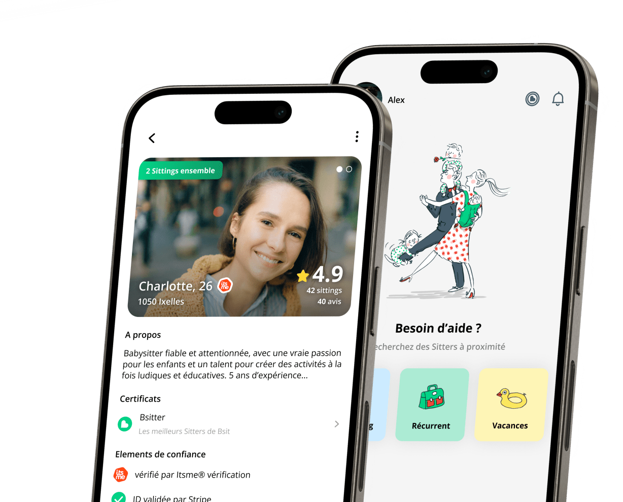 Preview of the home page and a Sitter profile in the Bsit app