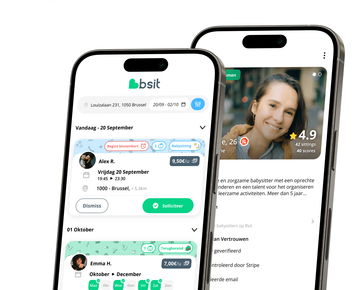 Preview of the home page and a Sitter profile in the Bsit app