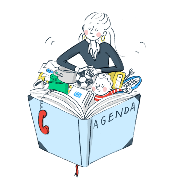 Drawing of a babysitter filling her agenda