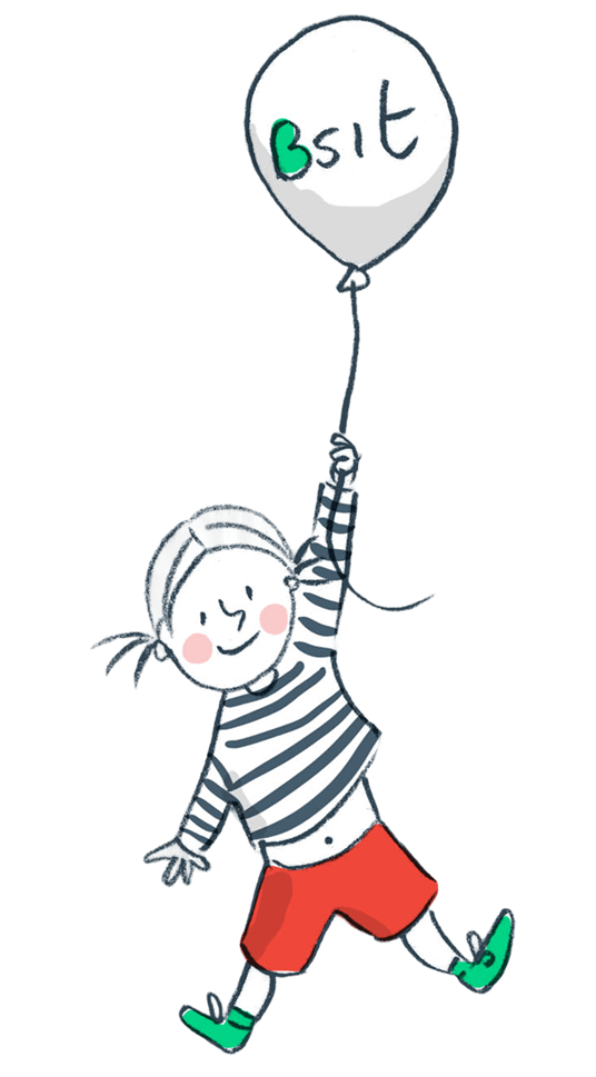 Drawing of a child flying with a balloon