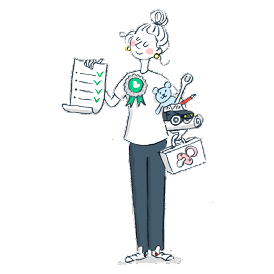 Drawing of a babysitter holding a certificate